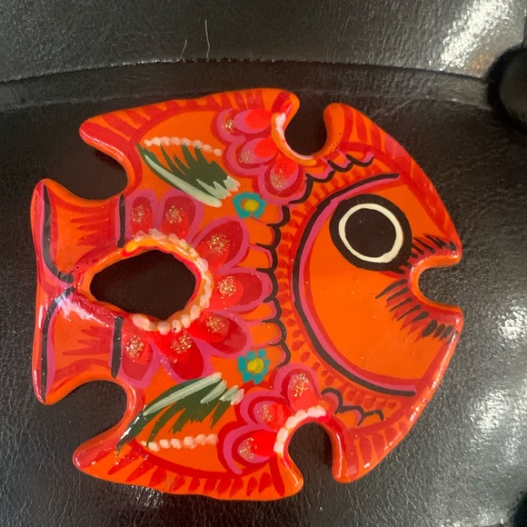 MEXICANA Other - Mexico Talavera Sand Dollar Florescent Orange Floral Hand Painted Mexican Fish
